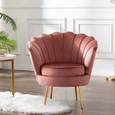 Silla de lujo clásica para ocio, cómoda silla con acento de terciopelo rosa, sillas para sofá